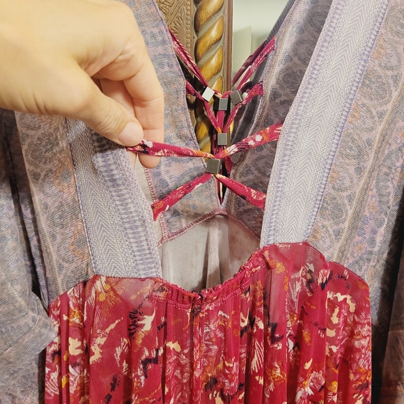 NEW Free People High Low Mini Midi Dress Pink Purple V Neck Boho Tunic - Picture 7 of 8